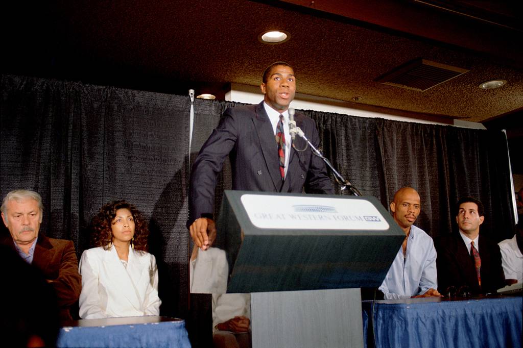 American Basketball Player Magic Johnson 1991- Magic Johnson: ele chocou o mundo ao anunciar que tinha aids -