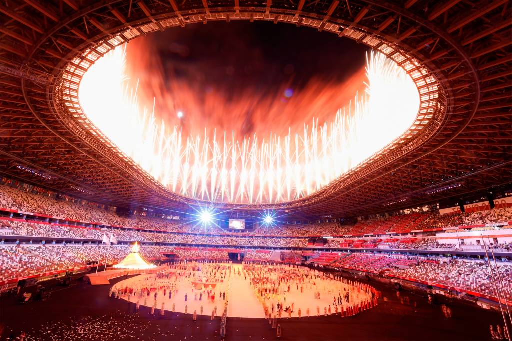 Cerim&ocirc;nia de abertura das Olimp&iacute;adas 2020, no Est&aacute;dio Ol&iacute;mpico de T&oacute;quio -