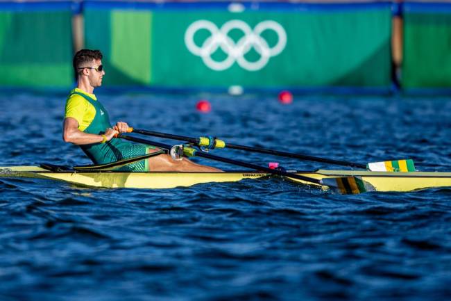 O brasileiro Lucas Verthein na disputa do skiff simples em Tóquio - 22/07/2021