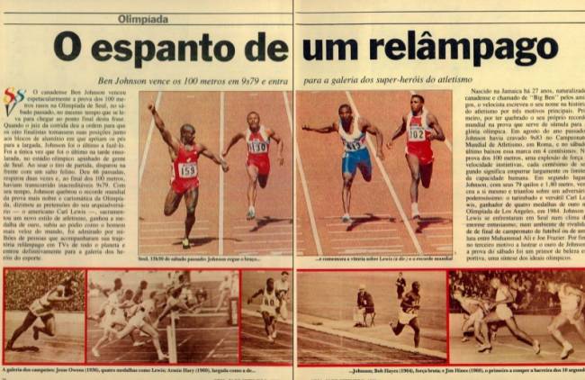 Matéria sobre Ben Johnson em 1988