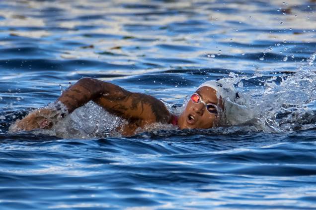 Ana Marcela na disputa da prova dos 10 km na maratona aquática dos Jogos Olímpicos de Tóquio Ana Marcela na disputa da prova dos 10 km na maratona aquática dos Jogos Olímpicos de Tóquio