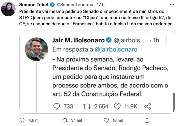 Tebet Bolsonaro -