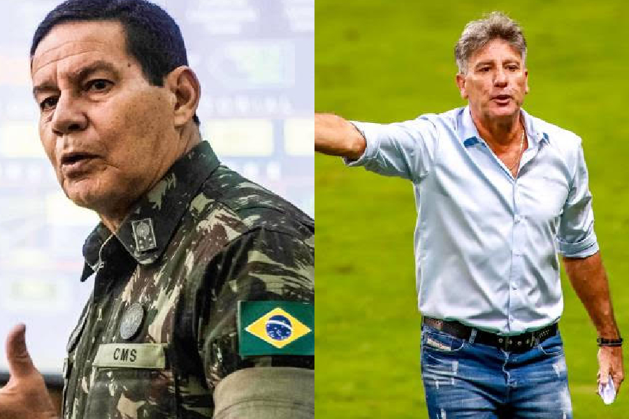 Montagem com o general Hamilton Mourão e o técnico Renato Gaúcho