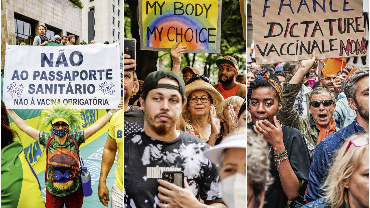A RODA DA IGNORÂNCIA - Protestos no Brasil, nos EUA e na França: presentes no mundo todo, os antivacina comungam das mesmas falsas crenças e teorias da conspiração. Todos os números e estudos científicos desmentem essas insanidades -