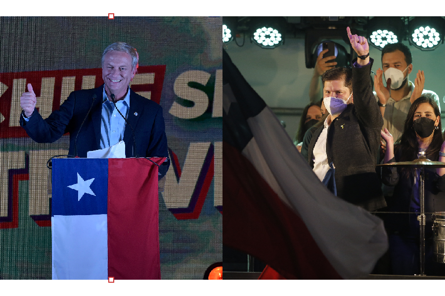 Os candidatos José Antonio Kast e Gabriel Boric