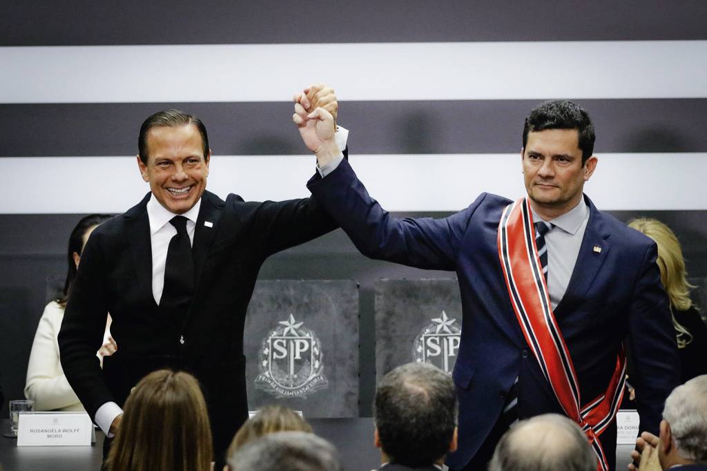JOAO-DORIA-SERGIO-MORO-2019-2.jpeg DECEPÇÃO - Moro com Doria: suspeita de que o governador espalhou rumores -