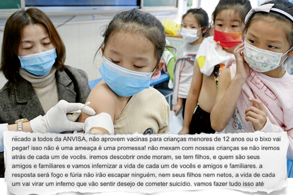 VACINA-COVID-CRIANCAS-CHINA-2021-02.jpg FÚRIA - Vacinação de crianças na China: famílias dos funcionários da Anvisa foram ameaçadas em e-mails (acima) contra a perspectiva de liberação no Brasil -