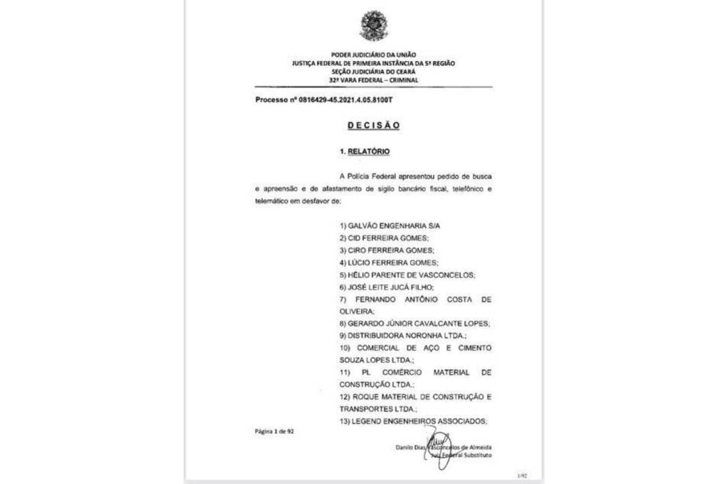 Decisão mandado busca contra Ciro e Cid Gomes Decisão mandado busca contra Ciro e Cid Gomes