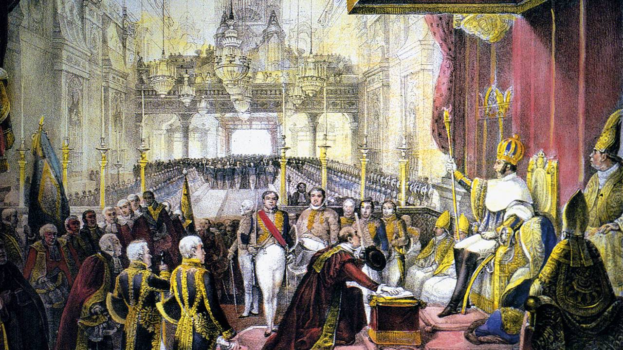 INDEPENDÊNCIA - A coroação de Pedro I, em 12 de outubro de 1822: não bastaria brandir espadas e levantar bandeiras -