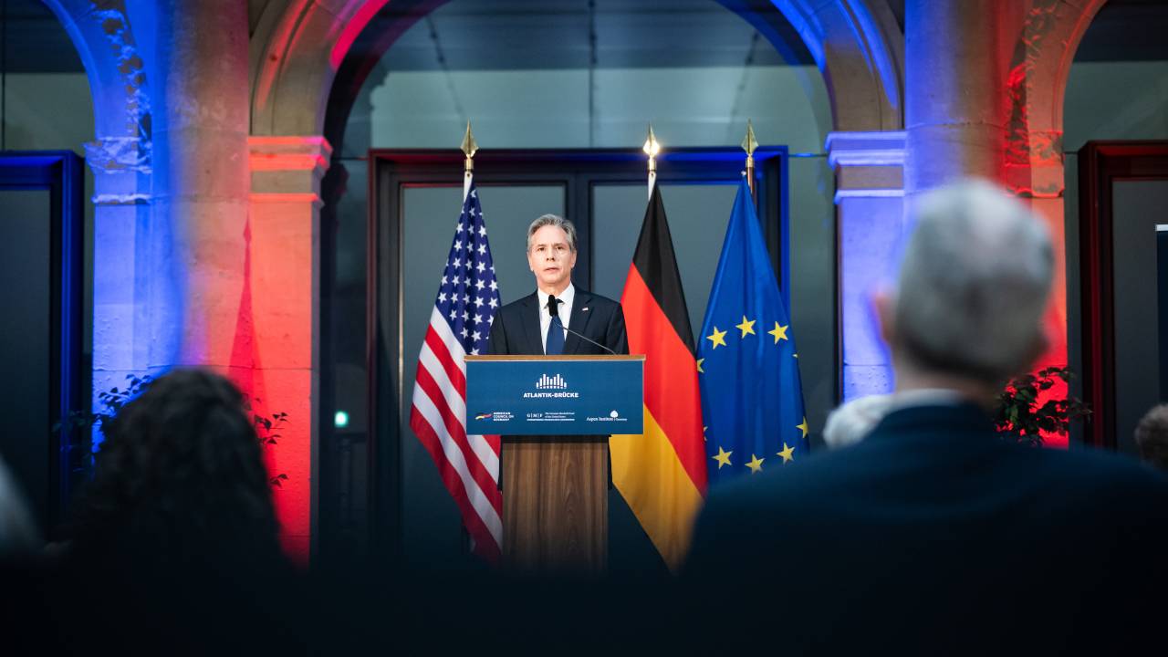 O secretário de Estado dos Estados Unidos, Anthony Blinken, participa de encontro realizado em Berlim, em 20 de janeiro