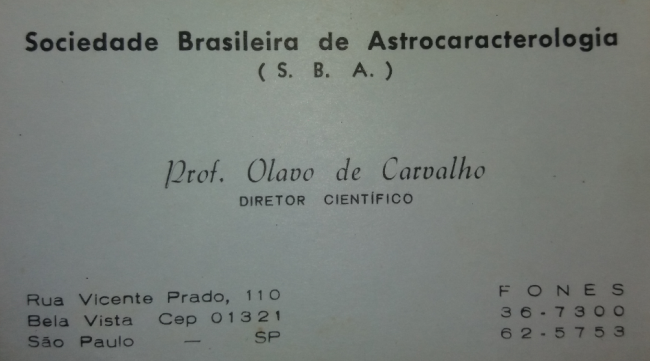 Olavo – cartão diretor da Ass. Bras. Astrocaracterologia cartão