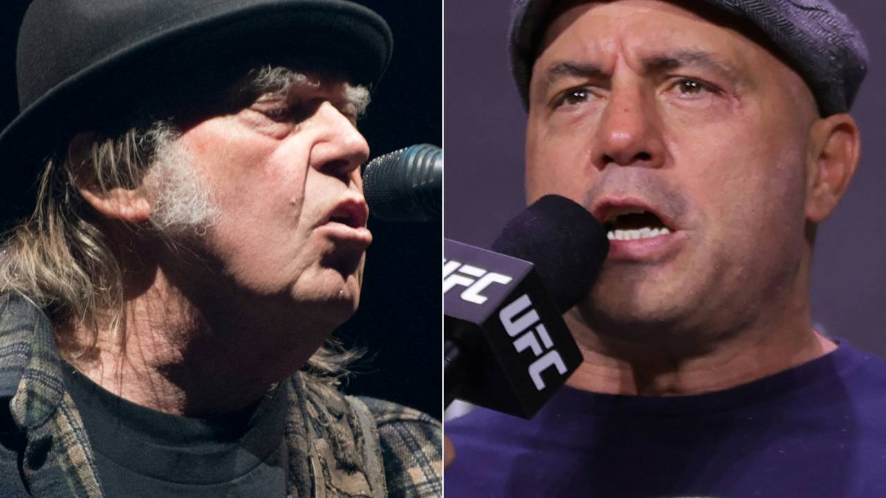 Cantor Neil Young e apresentador Joe Rogan.