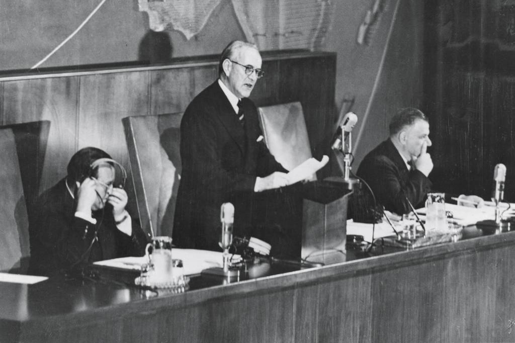 OSWALDO-ARANHA-5.jpg OUTROS TEMPOS - Oswaldo Aranha na ONU: papel na criação de Israel é exemplo do protagonismo que o país já exerceu na diplomacia mundial -