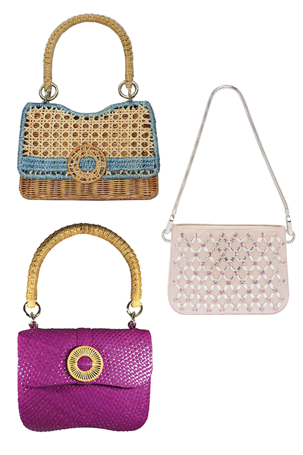 BOLSA-VOVO-TIRACOLO-TARSILA-1.jpg ÚNICAS - Artesanais: criações da brasileira Serpui Marie (à esq. e acima, à esq.) e da italiana Miu Miu ( à dir.) são inspiradas em desenhos originais e manufaturadas com contas, palhas e pedras -