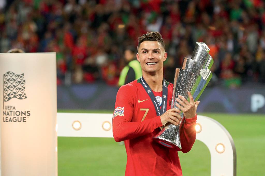 Portugal v Netherlands – UEFA Nations League Final Cristiano Ronaldo forward of Portugal celebrates the victory of the trophy, UEFA Nations League Final match between Portugal and Netherlands at the Dragao stadium in Porto on June 9, 2019. (Photo by Paulo Oliveira / DPI / NurPhoto via Getty Images)
