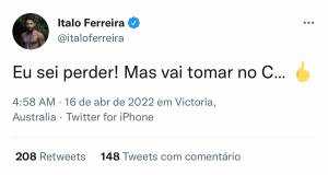 Italo Ferreira WSL Revolta com o resultado de bateria na etapa de Bells Beach, na Austrália, foi postada logo após notas dos juízes terem sido divulgadas