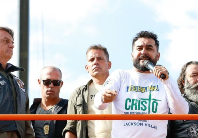 Screen Shot 2022-04-15 at 11.19.40 AM O empresário Jackson Vilar, ao lado do presidente Jair Bolsonaro, no evento da motociata em SP em junho de 2021