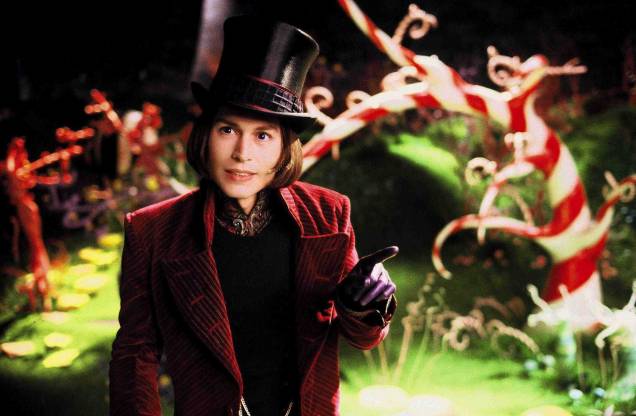 Johnny Depp como Willy Wonka em "A Fantástica Fábrica de Chocolates", 2005 de Tim Burton. Johnny Depp como Willy Wonka em "A Fantástica Fábrica de Chocolates", 2005 de Tim Burton.