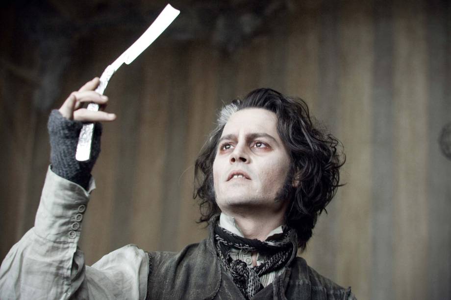 Johnny Depp no filme "O Barbeiro Demoníaco da Rua Fleet", 2012 de Tim Burton.