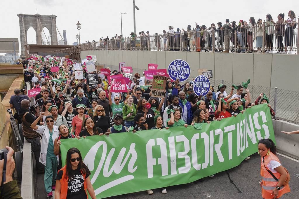 ABORTO-PROTESTOS-EUA-_1240667651.jpg RISCO - Manifestação pró-direito ao aborto em Nova York: causa democrata -