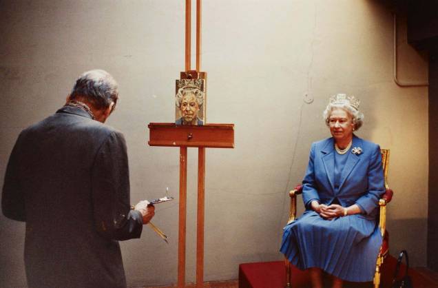 O pintor Lucien Freud, pinta o retrato da Rainha Elizabeth II. Anos 90. O pintor Lucien Freud, pinta o retrato da Rainha Elizabeth II. Anos 90.