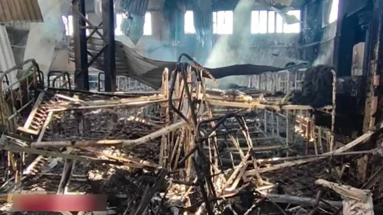 This handout picture released by the Russian Investigative Committee on July 29, 2022 shows what is said is the destroyed detention centre in the settlement of Olenivka in the separatist-held region of Donetsk. - Russia and Moscow-backed separatists on July 29, 2022 accused Kyiv's forces of striking a jail holding Ukrainian prisoners of war in eastern Ukraine, saying dozens of people died and scores were wounded. (Photo by Handout / Investigative Committee of Russia / AFP) / RESTRICTED TO EDITORIAL USE - MANDATORY CREDIT "AFP PHOTO / Russian Investigative Committee / handout" - NO MARKETING NO ADVERTISING CAMPAIGNS - DISTRIBUTED AS A SERVICE TO CLIENTS
