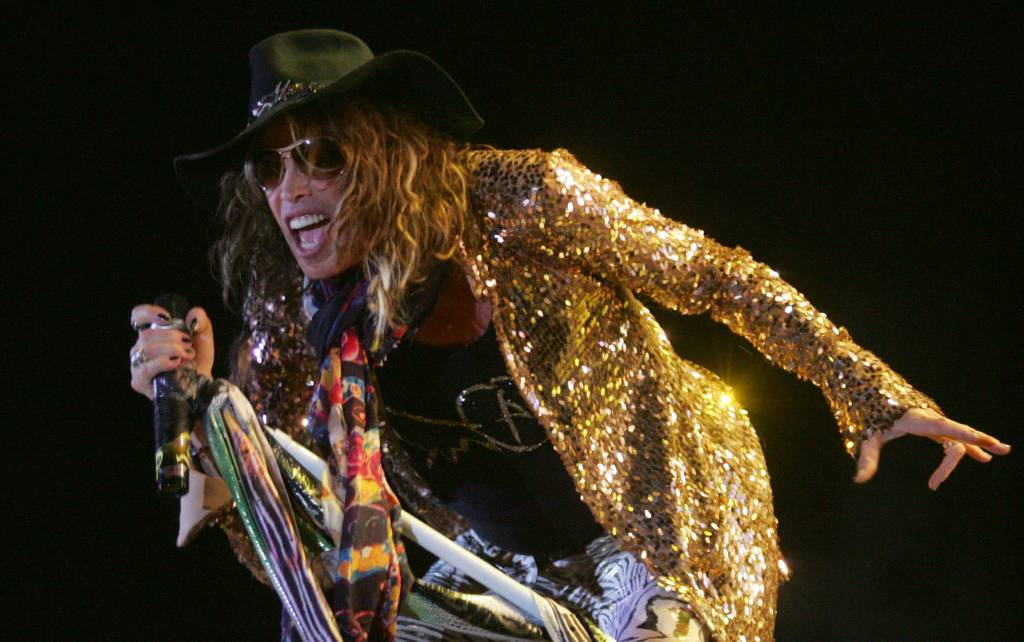 O vocalista Steven Tyler da banda americana Aerosmith durante a apresenta&ccedil;&atilde;o do Parque Ant&aacute;rtica, S&atilde;o Paulo, 29/05/2010.