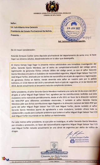Carta Rolando Cuéllar a Luis Arce presidente Bolívia Carta Rolando Cuéllar a Luis Arce presidente Bolívia