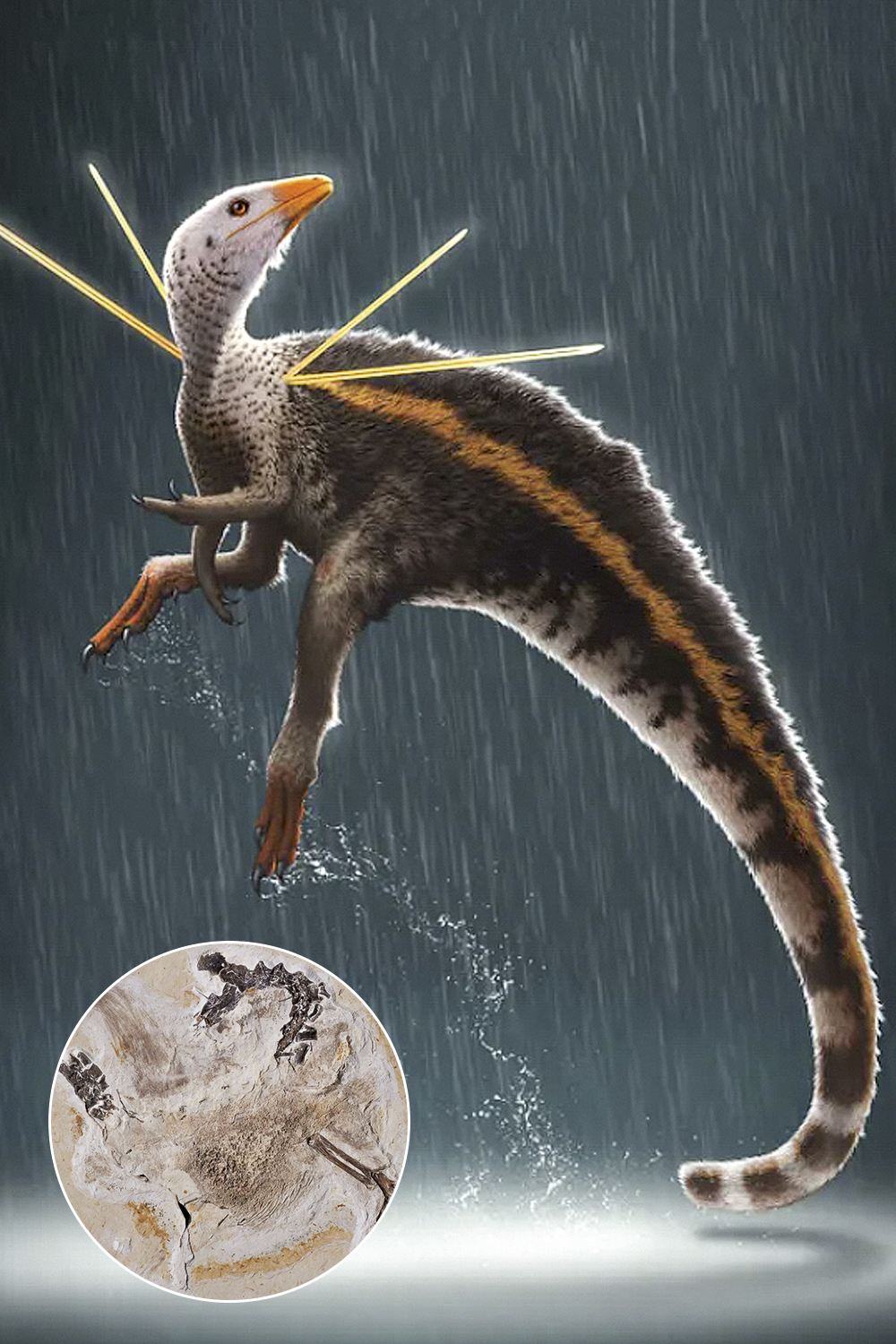 DINOSSAURO-UBIRAJARA-JUBATUS-copy.jpg2 UBIRAJARA - Representação do dinossauro e o fóssil (no círculo): de volta para casa após trinta anos -