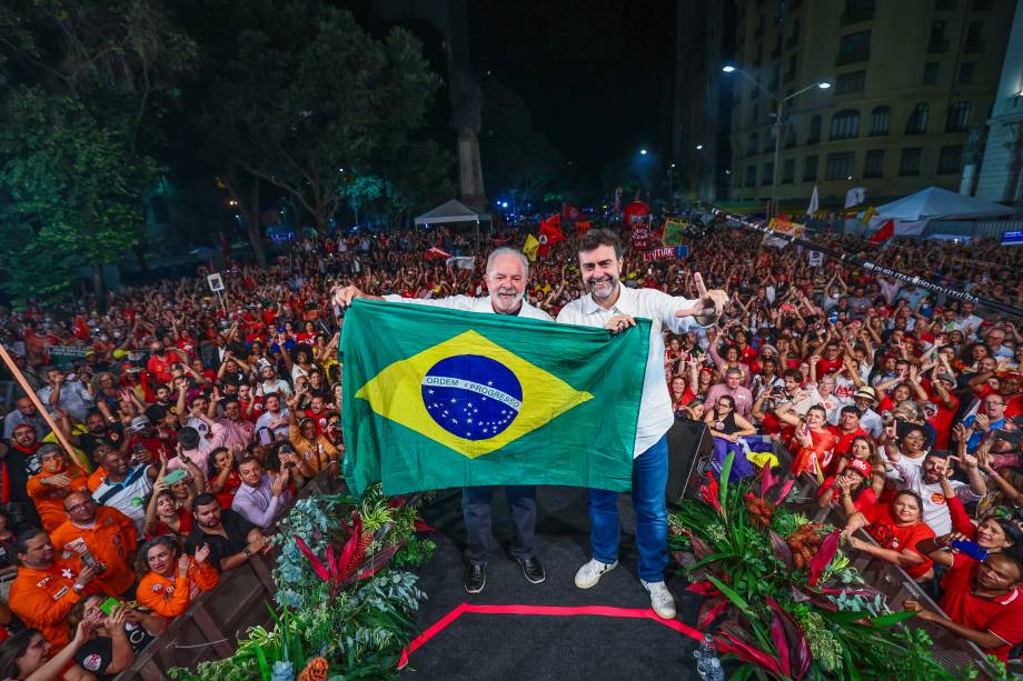 Lula, Marcelo Freixo no ato 'Vamos Juntos Pelo Brasil', na Cinelândia, Rio de Janeiro, em 07/07/2022.