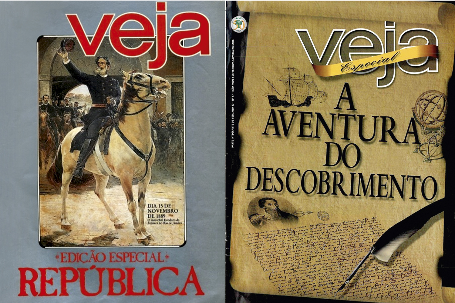 HIST&Oacute;RIA&ensp;- As edi&ccedil;&otilde;es de VEJA de 1989 e 2000: Proclama&ccedil;&atilde;o da Rep&uacute;blica e a chegada de Pedro &Aacute;lvares Cabral em mergulho minucioso -
