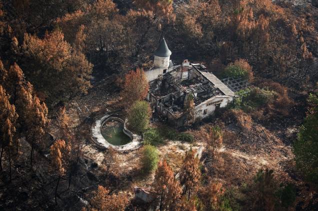 Residência e `arvores queimadas na região de Landiras, sudoeste da França, em 29/07/2022 Residência e `arvores queimadas na região de Landiras, sudoeste da França, em 29/07/2022