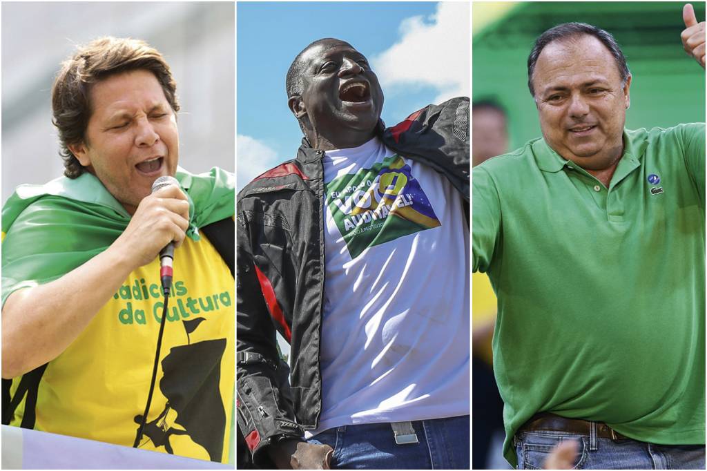 20210907123136612_03.jpg CLAQUETE - Chamado às ruas: Frias, Negão e Pazuello (da esquerda para direita) lotam as redes de convocações para que manifestantes compareçam aos atos em Brasília e no Rio -