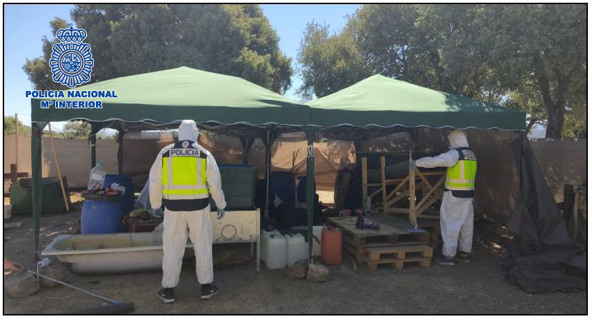 Laboratório a céu aberto encontrado em Madri tinha capacidade para produzir até 120 quilos de cocaína por semana