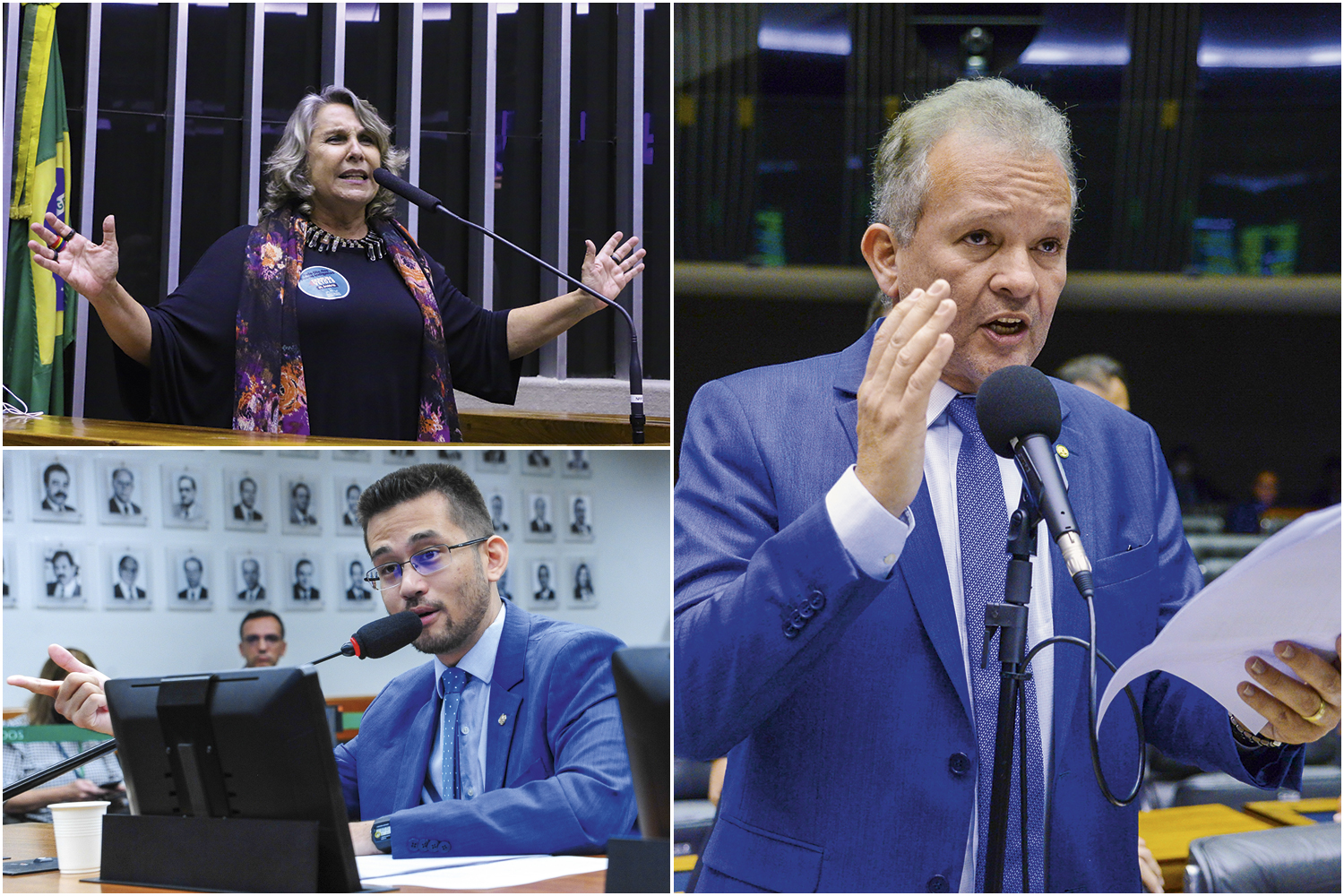 OS MELHORES&ensp;- Erika Kokay (PT-DF), Kim Kataguiri (Uni&atilde;o Brasil-SP) e Andr&eacute; Figueiredo (PDT-CE): os mais bem avaliados em produtividade pelo Legisla Brasil -