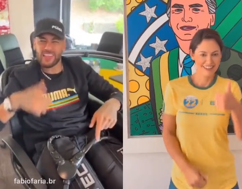 Neymar e Michelle Bolsonaro dançam para pedir votos ao atual presidente