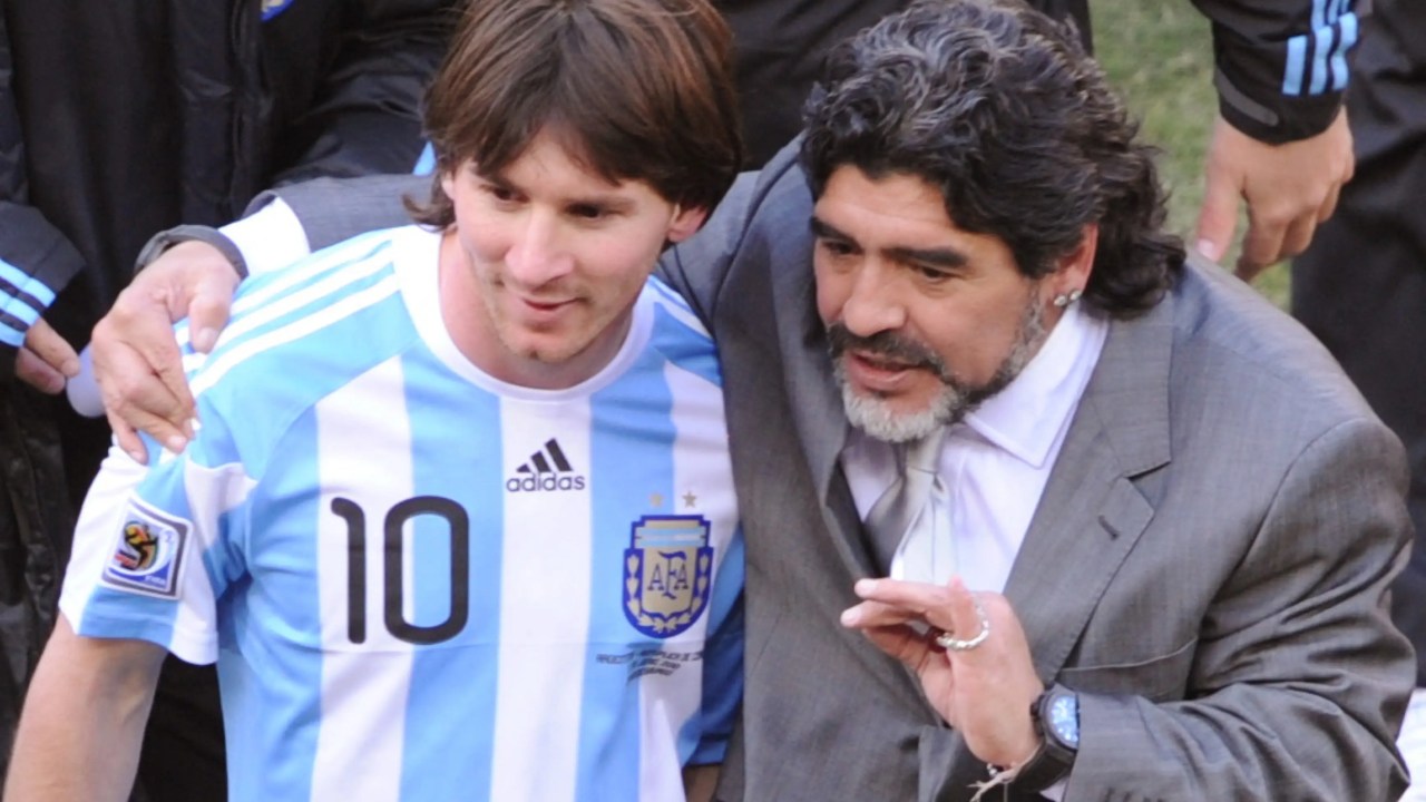 Maradona e Messi juntos na Copa do Mundo de 2010 -