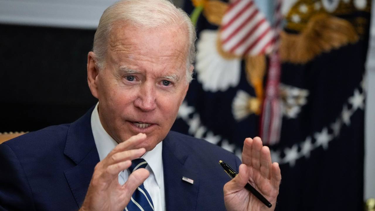 WASHINGTON, DC - JUNE 23: U.S. President Joe Biden speaks during a meeting about the Federal-State Offshore Wind Implementation Partnership in the Roosevelt Room of the White House June 23, 2022 in Washington, DC. The White House is partnering with 11 East coast governors to launch a new Federal-State Offshore Wind Implementation Partnership to boost the offshore wind industry. (Photo by Drew Angerer/Getty Images)
