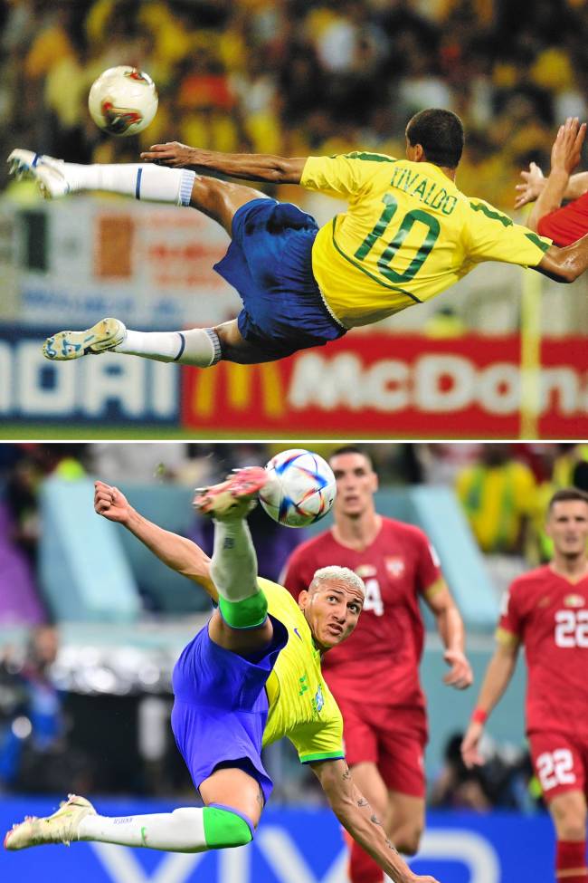 Rivaldo-Richarlison Rivaldo, em 2002, e Richarlison, em 2022 -