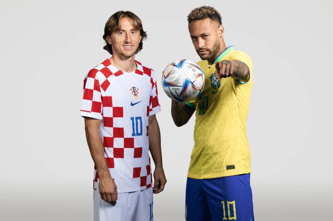 Luka Modrić, da Cro&aacute;cia, e Neymar, do Brasil -