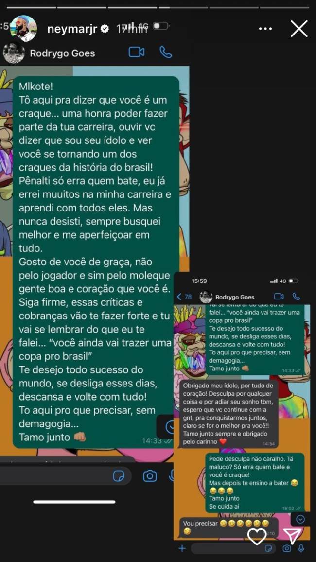 Conversas Rodrygo e seu ídolo, Neymar Conversa entre Rodrygo e seu ídolo, Neymar
