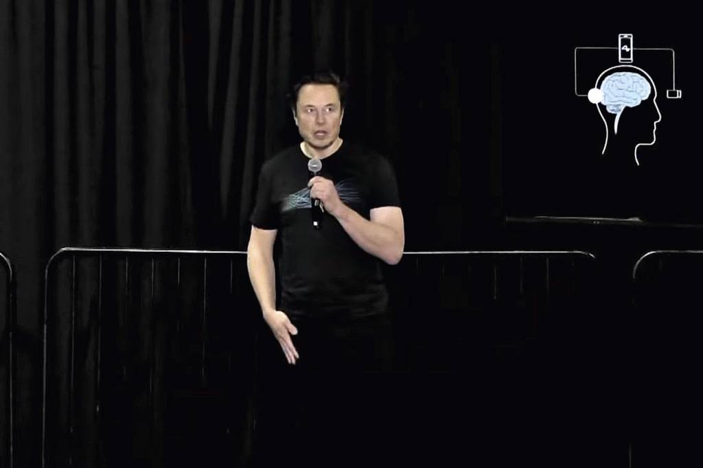 NEURALINK—ELON-MUSK—30-NOV-2022-b.jpg MARQUETEIRO - Musk em apresentação da Neuralink: projeto incerto -