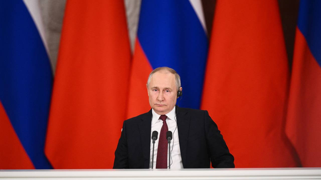 Russian President Vladimir Putin attends a signing ceremony with his Chinese counterpart following their talks at the Kremlin in Moscow on March 21, 2023. (Photo by Vladimir ASTAPKOVICH / SPUTNIK / AFP)