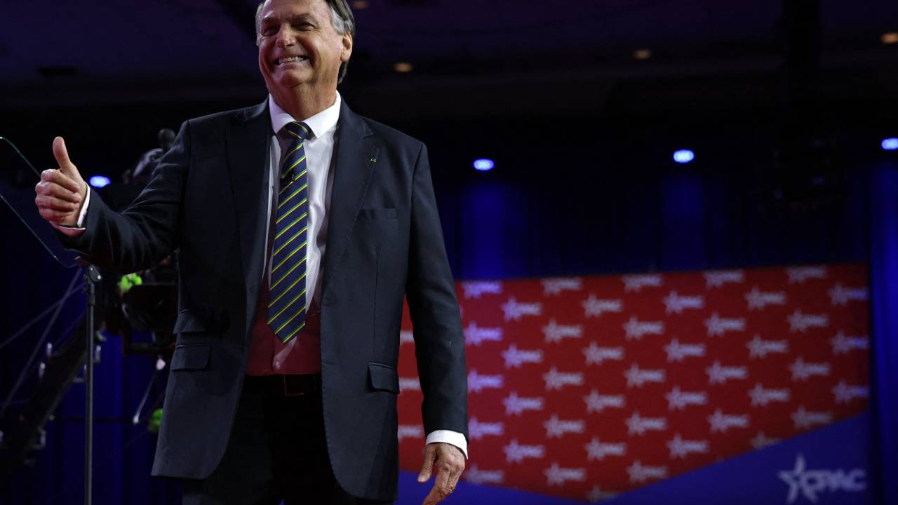 NATIONAL HARBOR, MARYLAND - MARCH 04: Former President of Brazil Jair Bolsonaro speaks during the annual Conservative Political Action Conference (CPAC) at Gaylord National Resort & Convention Center on March 4, 2023 in National Harbor, Maryland. Former President Donald Trump will address the event this afternoon. Alex Wong/Getty Images/AFP (Photo by ALEX WONG / GETTY IMAGES NORTH AMERICA / Getty Images via AFP)