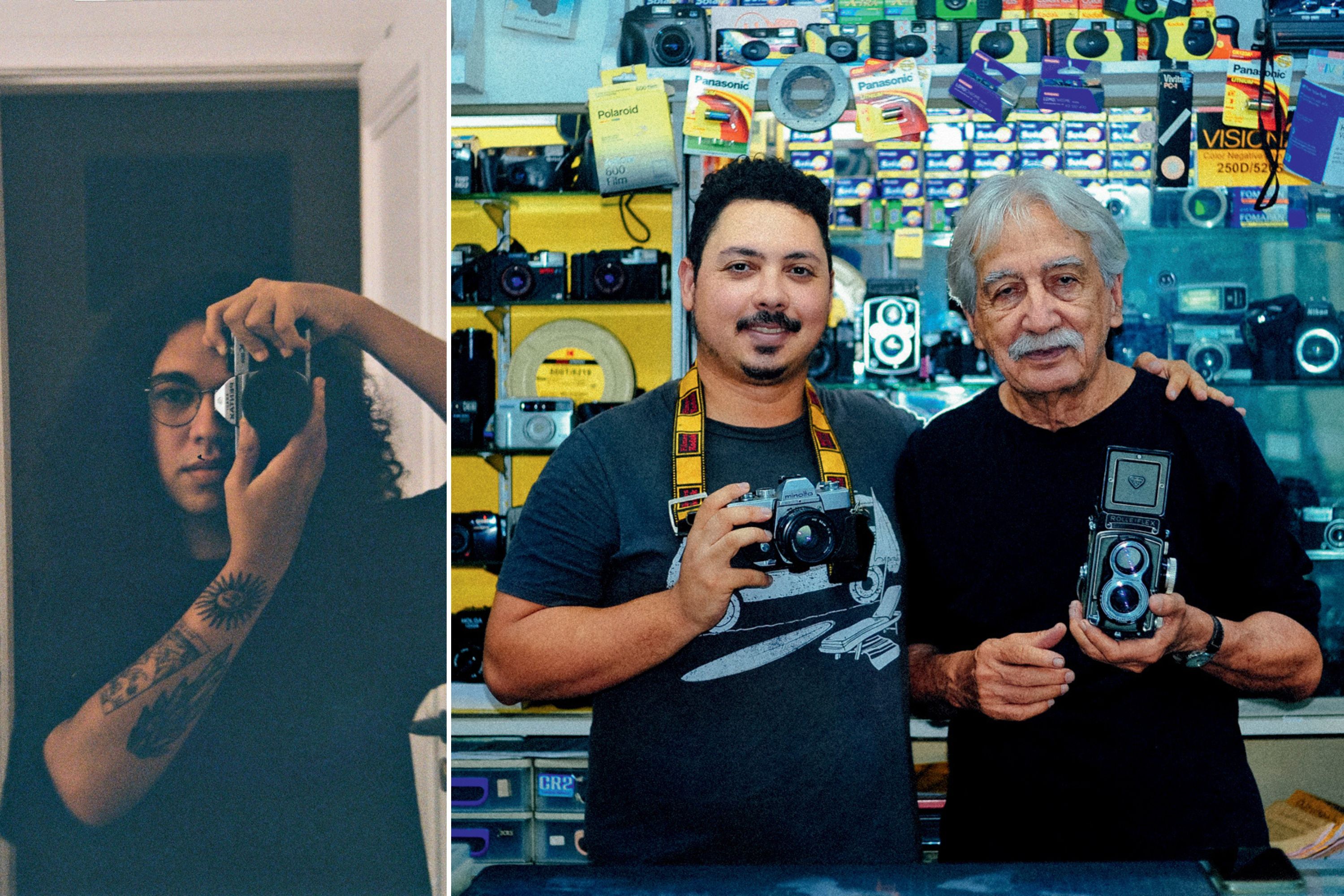 SOB NOVA DIRE&Ccedil;&Atilde;O -&ensp;O primeiro clique: o estudante Bernardo Camargo (&agrave; esq.) e Victor Hugo (com o pai) saem &agrave;s ruas atr&aacute;s de imagens cujo resultado final s&oacute; saber&atilde;o depois