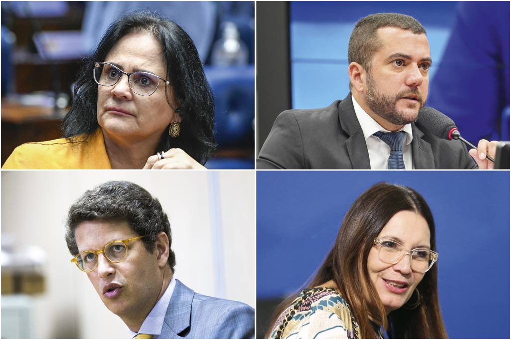 DAMARES-ALVES-2023-2-d.jpg DISTÂNCIA - Damares Alves, Jordy, Ricardo Salles e Bia Kicis: tática é isolar ao máximo os radicais da oposição