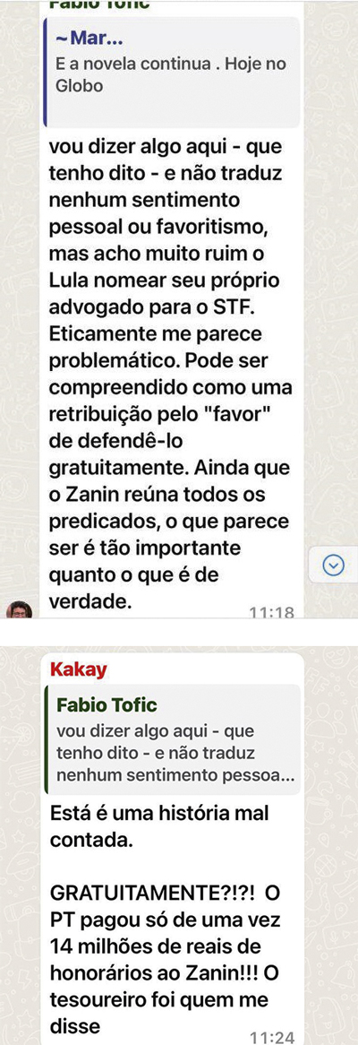 Print-Fabio-Tofic.jpg MAL CONTADO - Mensagens em grupo de WhatsApp com membros do Prerrogativas: ataques contra Zanin