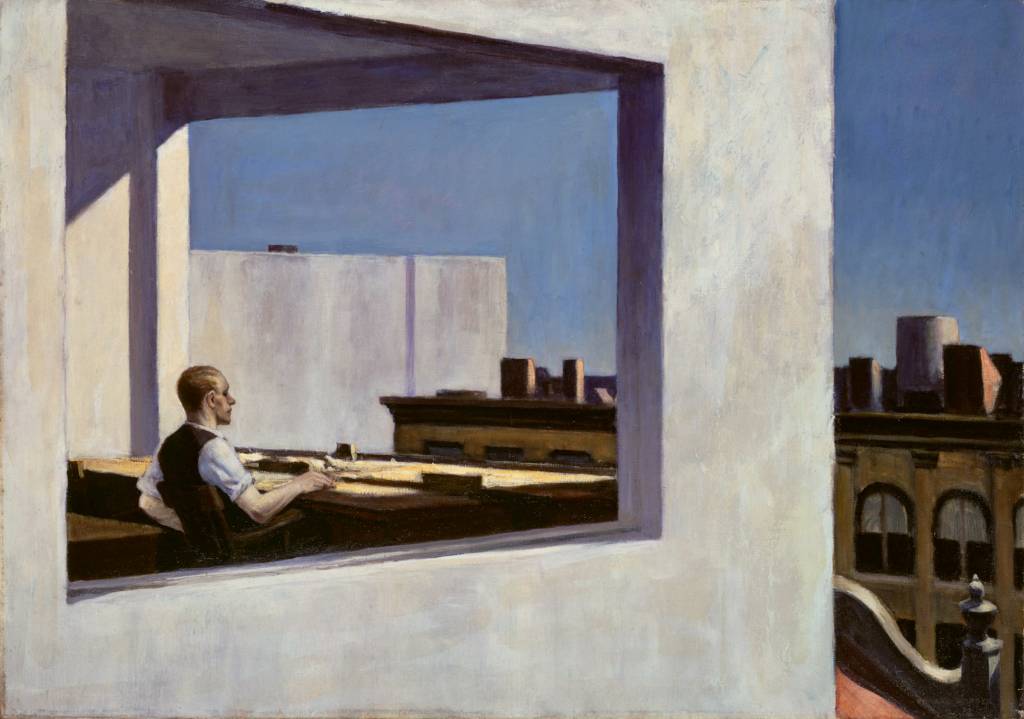 EDWARD HOPPER-OFFICE IN A SMALL, 1953_.jpeg O VAZIO - Escritório em uma Cidade Pequena, de Edward Hopper: a pincelada realista que deu contornos ao fenômeno da solidão