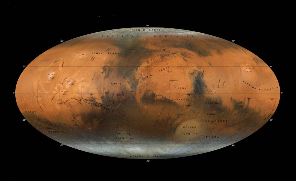 Marte Mapa inédito de Marte divulgado pela Agência Espacial dos Emirados Árabes -
