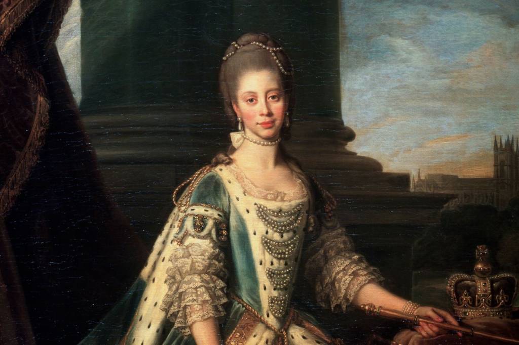 Design sem nome (34) Retrato de Charlotte de Mecklenburgo-Strelitz, Esposa do Rei George III da Inglaterra, de Nathaniel Dance-Holland, 1773